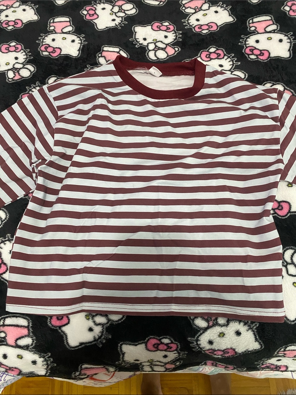 SHEIN Maroon & White Striped Short-Sleeve Tee
